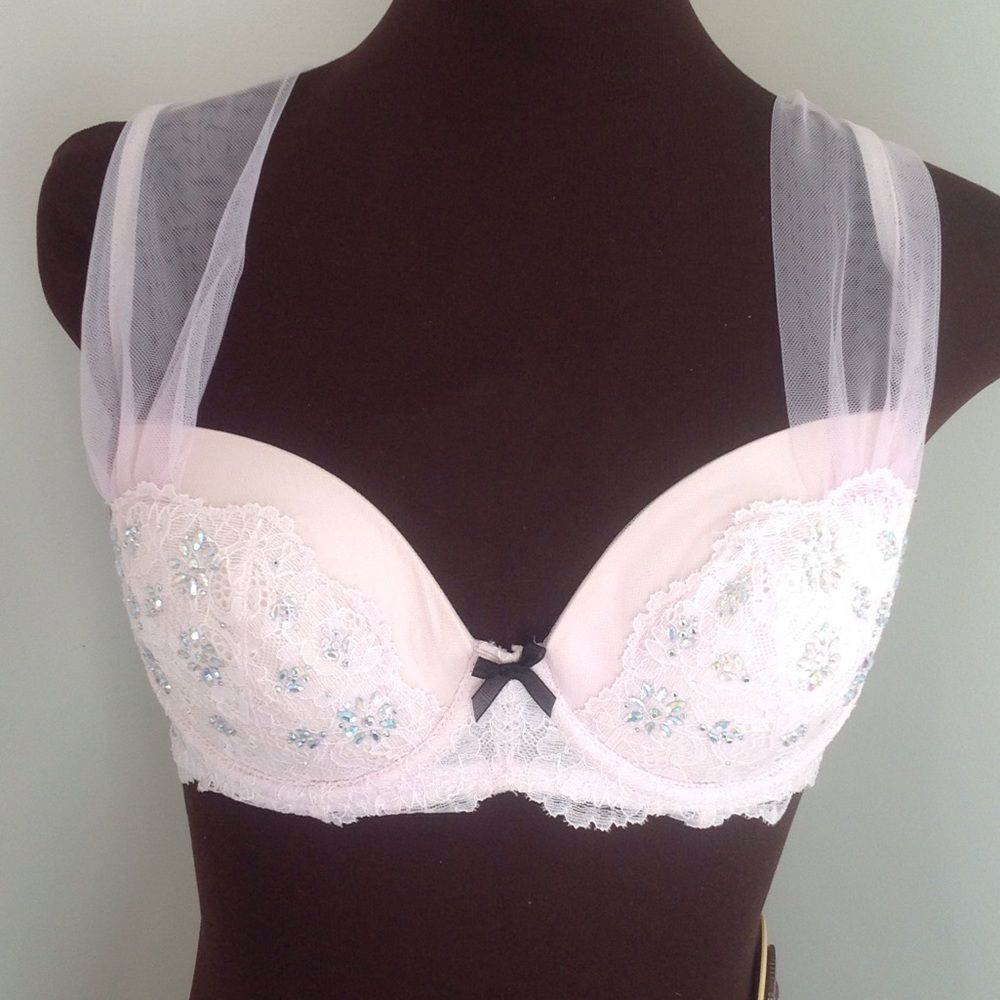 Beautiful Lilac Chiffon, Lace, & Rhinestone VS Bra